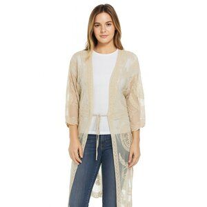Rebellion Oatmeal Lace Tie Front  Duster Cardigan size‎ L